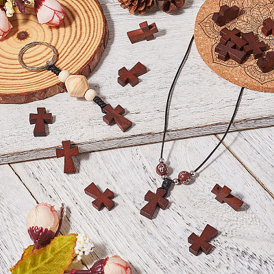 100Pcs Wood Dyed Cross Pendants WOOD-TA0001-93-1