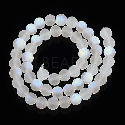 Transparent Frosted Glass Beads Strands GLAA-T032-T8mm-MBB13-1