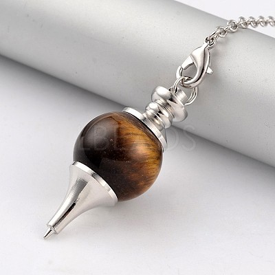 Natural Tiger Eye Sphere Dowsing Pendulums X-BJEW-E292-A09-1