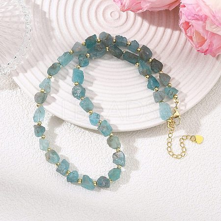 Rough Natural Blue Apatite Nuggets Beaded Necklaces NJEW-JN06376-1