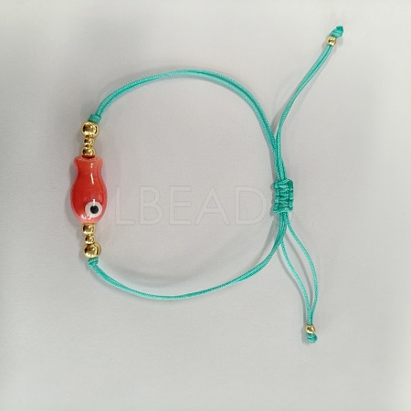 Braided Porcelain Fish Charm Adjustable Bracelets JI6734-5-1