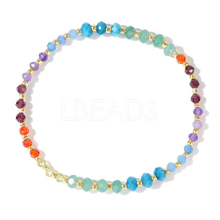 Bohemian Style Chakra Faceted Natural Aquamarine & Amethyst & Green Aventurine & Garnet & Apatite & Olive Quartz & Carnelian Bead Stretch Bracelets for Women GF7907-1