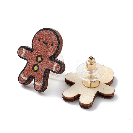 Christmas Printed Wooden Stud Earrings LS-EJEW-D046-01-1