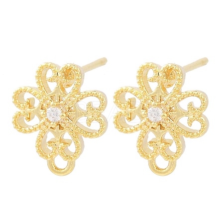 Brass Micro Pave Clear Cubic Zirconia Stud Earring Findings KK-Z099-01G-01-1