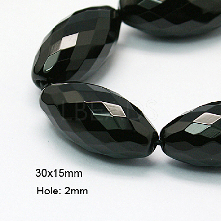 Natural Black Onyx Beads Strands G-E039-FR2-30x15mm-1