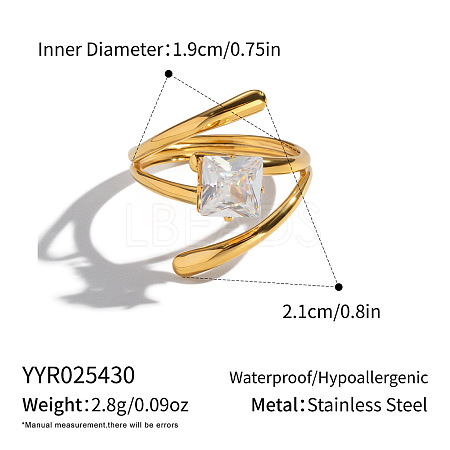 Irregular 304 Stainless Steel Pave Clear Cubic Zirconia Cuff Open Rings for Women MO3705-8-1