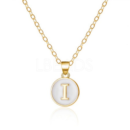 Alloy White Enamel Flat Round with Letter Pendant Necklaces FS-WG63565-09-1