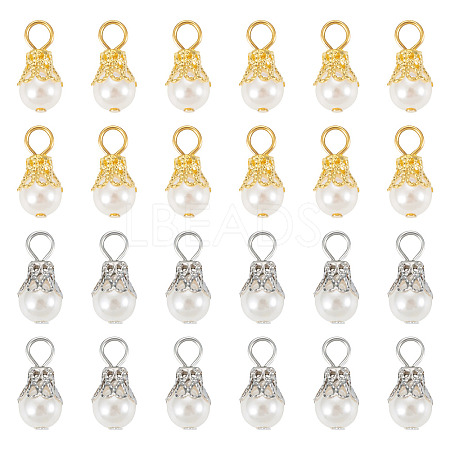 100Pcs 2 Colors Round Imitation Pearl Acrylic Pendants PALLOY-TA00292-1
