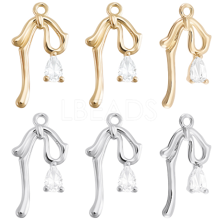 12Pcs 2 Colors Brass Micro Pave Clear Cubic Zirconia Pendants KK-BBC0015-64-1