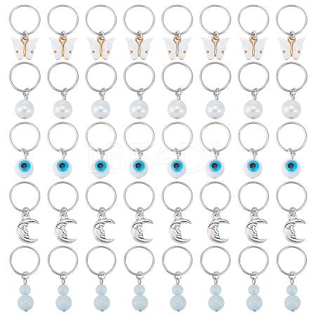 40Pcs Alloy & Lampwork & Natural Aquamarine Dreadlocks Beads PALLOY-PH01625-1