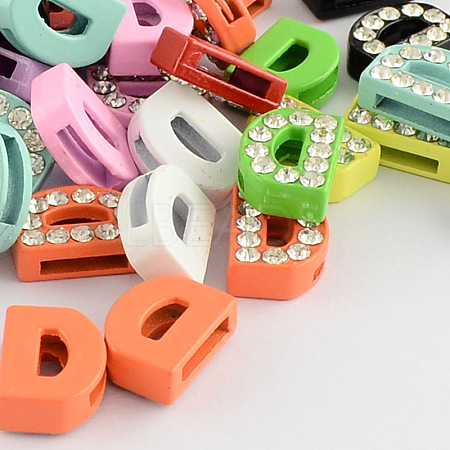 Mixed Color Zinc Alloy Grade A Rhinestone Letter Slide Charms ALRI-S130-D-1