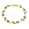 Brass Pave Cubic Zirconia Flower Link Chain Bracelets for Women KK-CBA68DA-14G-10-4