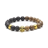 Natural Wenge Wood & Lava Rock Beaded Stretch Bracelet Sets with Synthetic Hematite Beads BJEW-JB09213-4