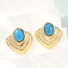 Fan 304 Stainless Steel Synthetic Turquoise Stud Earrings for Women EJEW-U046-17C-G-3