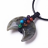 Adjustable Natural & Synthetic Mixed Gemstone Double Horn Pendant Necklace with Wax Cord for Women NJEW-B086-01-4