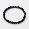 Natural Dyed & Heated Black Agate Round Beaded Stretch Bracelets BJEW-F202-02-1