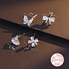 4Pcs 4 Style Rhodium Plated 925 Sterling Silver Stud Earrings Set PI9253-2-3