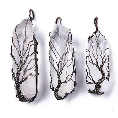 Natural Quartz Crystal Wire Wrapped Pointed Pendants G-T133-R02E-1