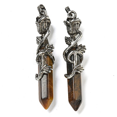 Natural Tiger Eye Faceted Double Termimal Pointed Big Pendants G-P547-03AS-02-1
