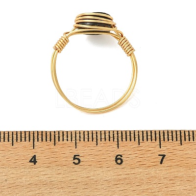 Copper Wired Natural Abalone Shell/Paua Shell Finger Rings for Women RJEW-JR01055-1