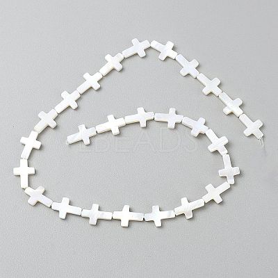 Natural Freshwater Shell Cross Beads Strands BSHE-WH0015-01-1