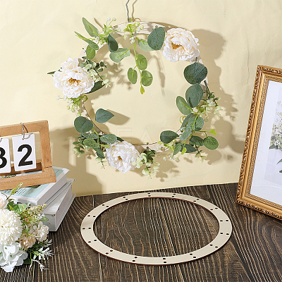6Pcs Unfinished Wooden Hanging Wreath Frame WOCR-WR0001-02-1