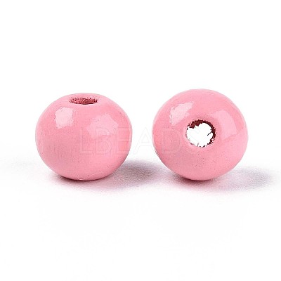 Spray Painted Round Natural Schima Wood Beads WOOD-A018-8mm-06-1