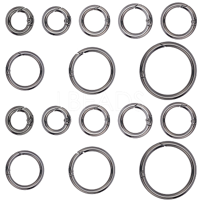 16Pcs 8 Styles Alloy Spring Gate Rings FIND-PH0007-80B-1