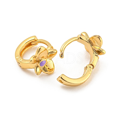 Flower Real 18K Gold Plated Brass Hoop Earrings EJEW-L269-077G-1