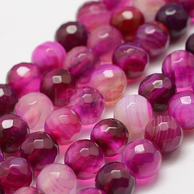 Faceted Natural Striped Agate/Banded Agate Beads Strands G-F447-4mm-H08-1