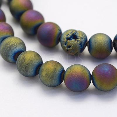 Electroplate Natural Druzy Agate Beads Strands G-G708-8mm-07-1