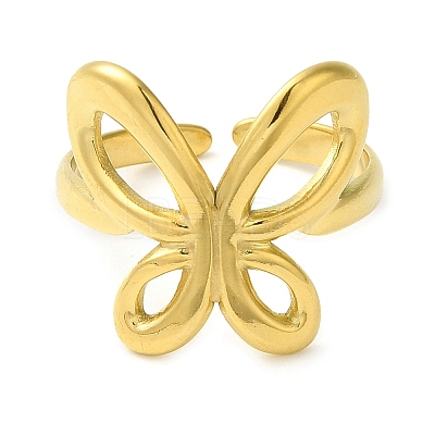 Butterfly 304 Stainless Steel Open Cuff Rings for Women LS-RJEW-Z043-01I-1