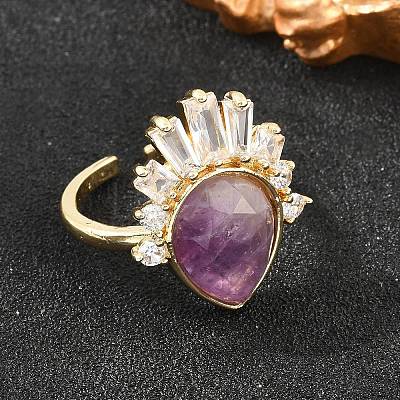 Brass with Natural Amethyst Finger Rings GG-CBACC2B-07G-07-1