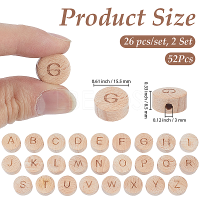 52Pcs 26 Styles Beech Wood Beads WOOD-PA0001-60-1