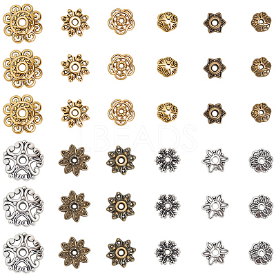 360Pcs 12 Styles Tibetan Style Alloy Bead Caps TIBE-SC0002-37-1