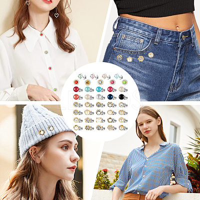 39Pcs Flower & Flat Round ABS Plastic with Alloy Lapel Pin Backs for Backpack Clothes JEWB-GF0001-55-1