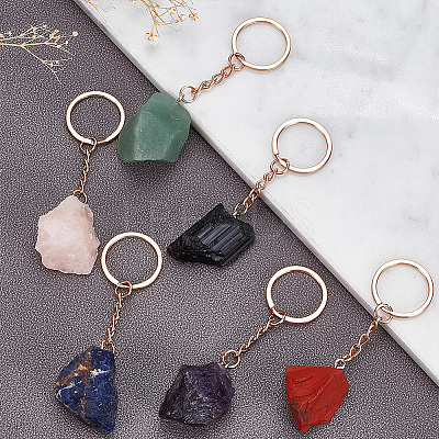 6Pcs 6 Style Nuggets Gemstone Pendant Keychain KEYC-DR0001-05A-1