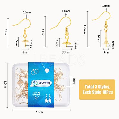 30Pcs 3 Style Rack Plating Brass Earring Hooks KK-DC0002-04-1