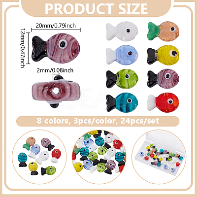 24Pcs 8 Colors Handmade Lampwork Beads LAMP-GA0001-23-1