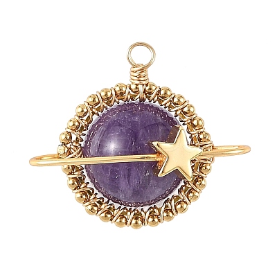 Natural Amethyst Copper Wire Wrapped Pendants PALLOY-TA00426-02-1