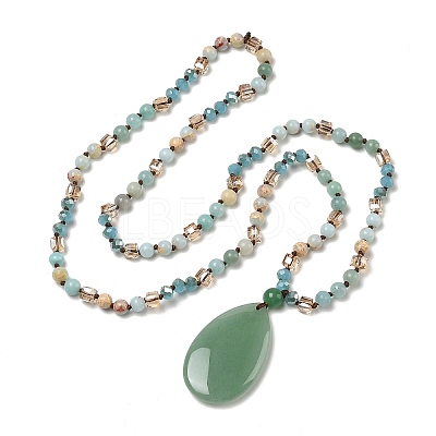 Natural Green Aventurine Teardrop Pendant Glass Beaded Long Necklaces GG-CBAE048-01C-1
