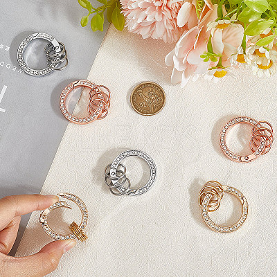 6Pcs 3 Colors Alloy Crystal Rhinestone Spring Gate Rings FIND-GF0007-96-1