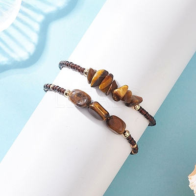 2Pcs Natural Tiger Eye & Glass Seed Beads Braided Bead Bracelets for Women BJEW-MZ00247-03-1