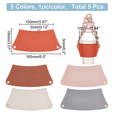 5Pcs 5 Colors PU Leather Heat Resistant Reusable Cup Sleeve AJEW-WR0001-58B-1