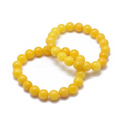 Natural Yellow Jade Bead Stretch Bracelets X-BJEW-K212-C-038-1