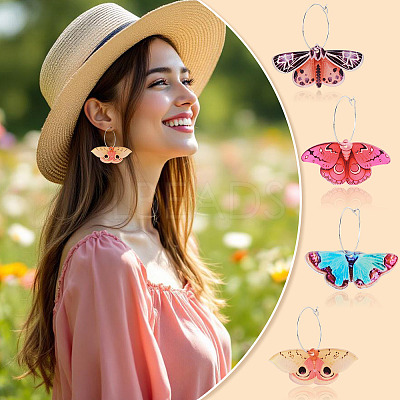 4 Pairs 4 Colors Butterfly Alloy & Acrylic Hoop Earrings EJEW-TA0001-88A-1