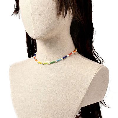 Glass Seed & Glass Pearl Beaded Necklace for Girl Women NJEW-TA00007-1
