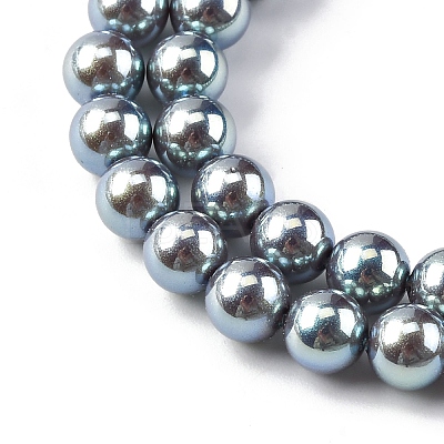 UV Plating Pearlized Glass Pearl Beads Strands GLAA-F128-01A-T23-1