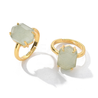 Hexagon Natural Green Aventurine Finger Rings RJEW-B113-02G-07-1