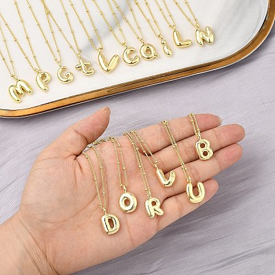 1Pc Initial Letter Brass Pendant Necklaces NJEW-YW0001-24F-1